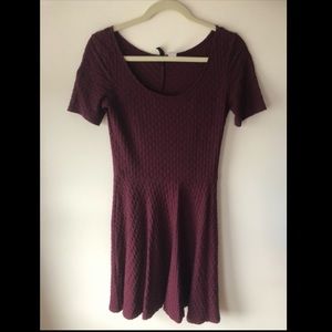 Maroon Short Sleeved Skater Dress